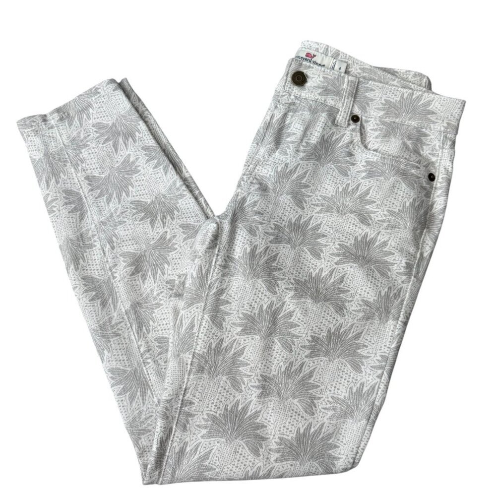 Vineyard Vines White Flower Eyelet Printed Skinny Jeans Stretch Denim Womens 4